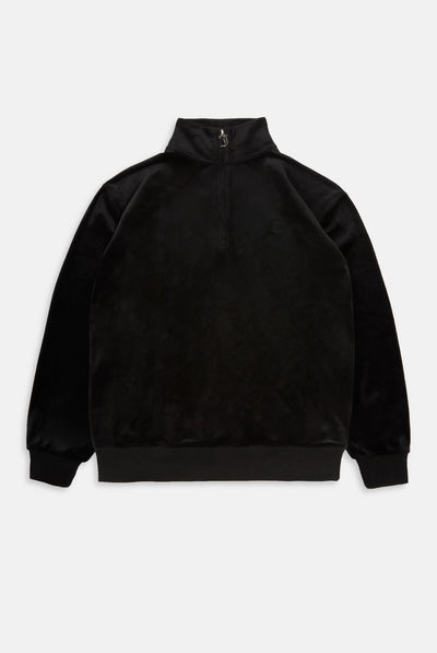 BLACK OVERSIZED QUARTER ZIP CLASSIC VELOUR TRACK TOP