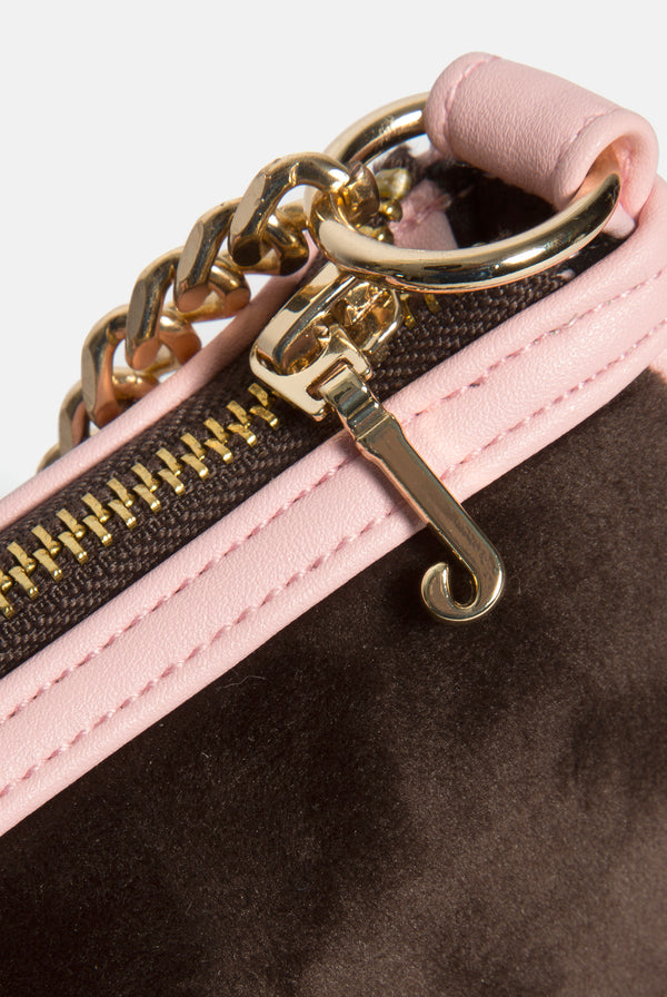 JAVA & CHERRY BLOSSOM CREST VELOUR MINI HANDBAG