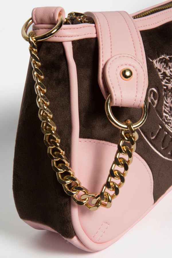 JAVA & CHERRY BLOSSOM CREST VELOUR MINI HANDBAG