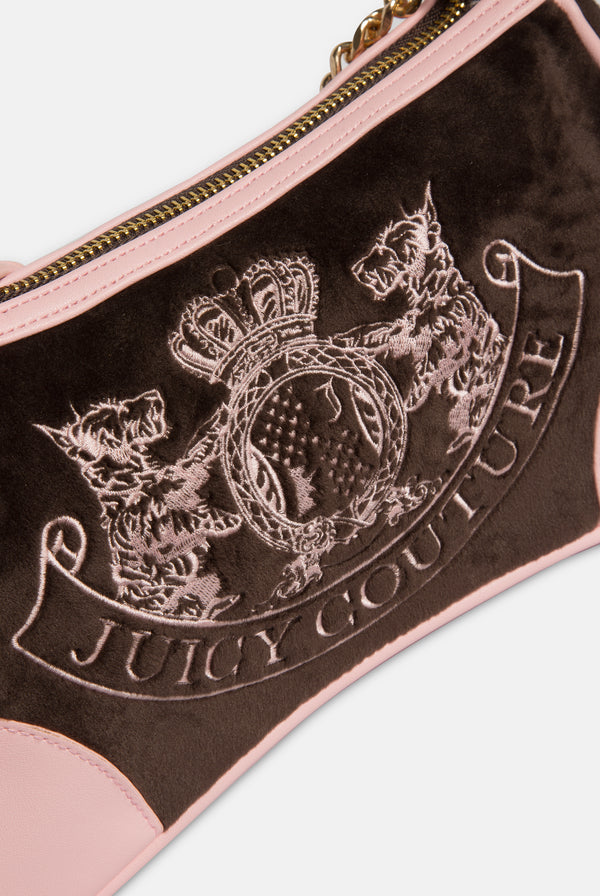 JAVA & CHERRY BLOSSOM CREST VELOUR MINI HANDBAG