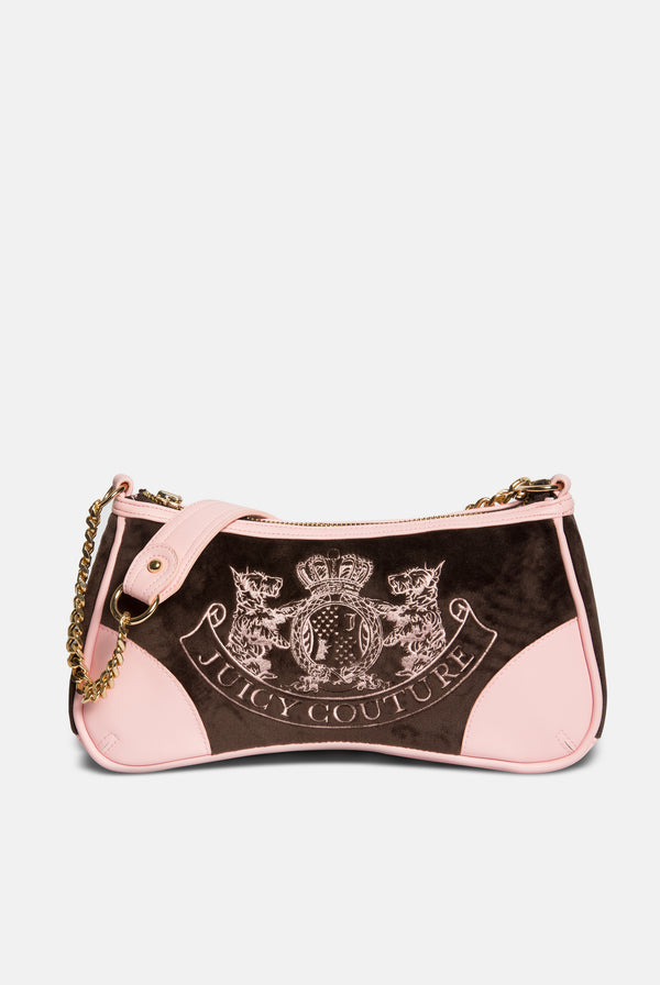JAVA & CHERRY BLOSSOM CREST VELOUR MINI HANDBAG