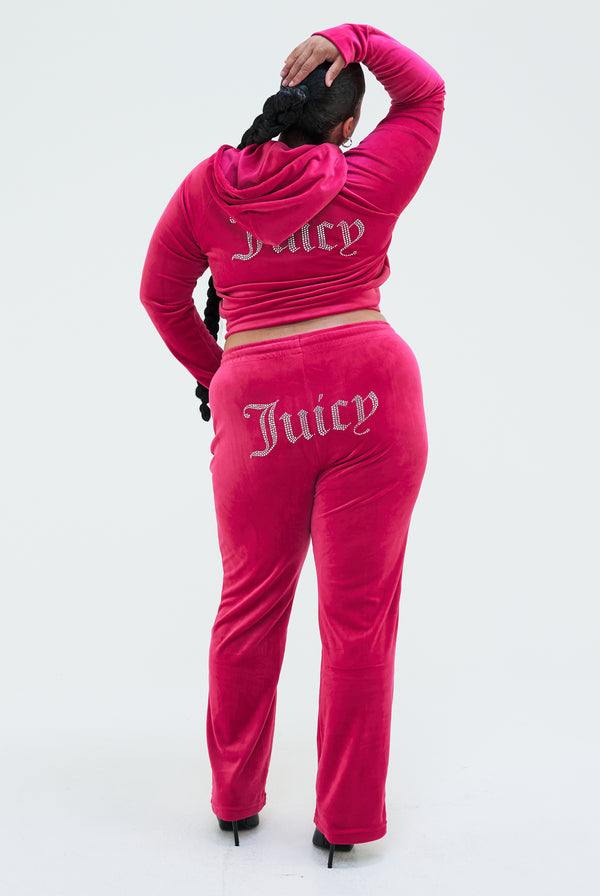 BEGONIA PINK VELOUR DIAMANTE TRACKSUIT BOTTOM – Juicy Couture UK