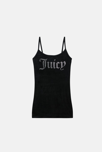 BLACK DIAMANTE VELOUR STRAPPY DRESS