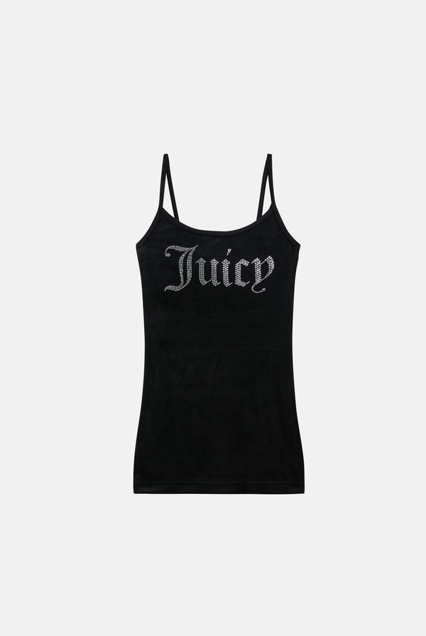 BLACK DIAMANTE VELOUR STRAPPY DRESS