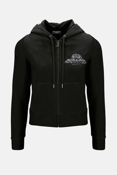 BLACK ARCH EMBROIDERED ZIP THROUGH CLASSIC VELOUR HOODIE