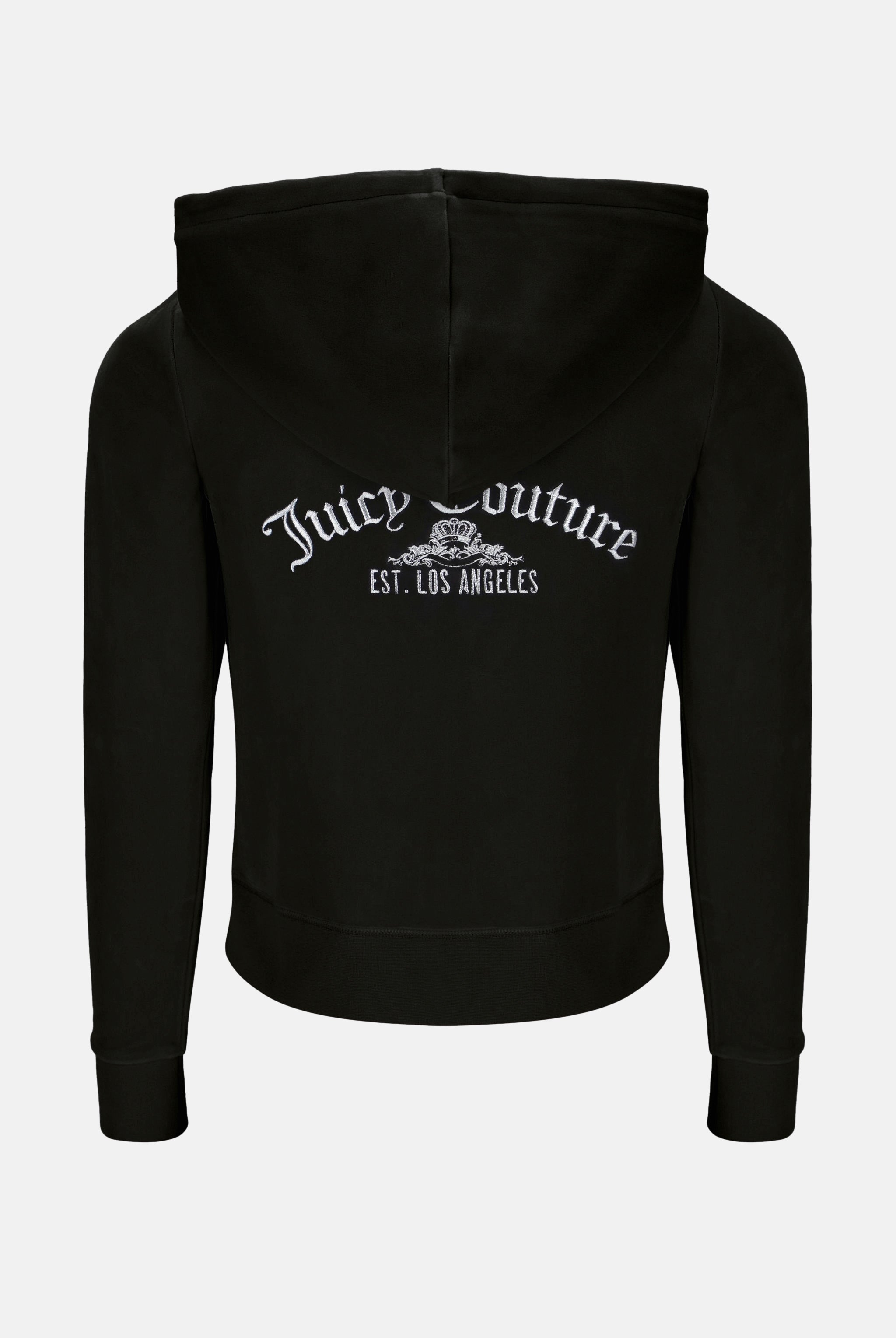 BLACK ARCH EMBROIDERED ZIP THROUGH CLASSIC VELOUR HOODIE – Juicy 