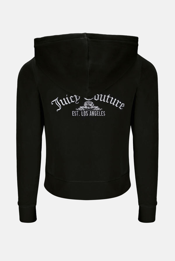 BLACK ARCH EMBROIDERED ZIP THROUGH CLASSIC VELOUR HOODIE – Juicy Couture UK