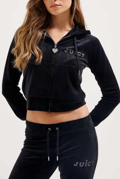 BLACK REGAL DIAMANTÉ CLASSIC VELOUR HOODIE