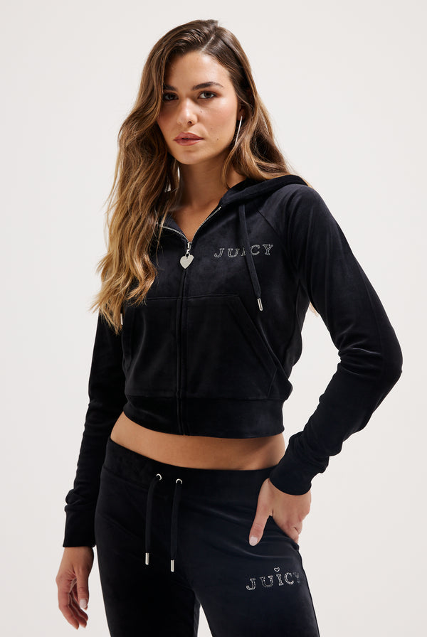 BLACK REGAL DIAMANTÉ CLASSIC VELOUR HOODIE