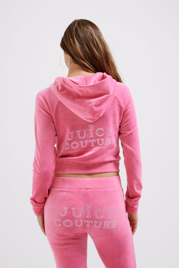 HOT PINK REGAL DIAMANTÉ CLASSIC VELOUR HOODIE