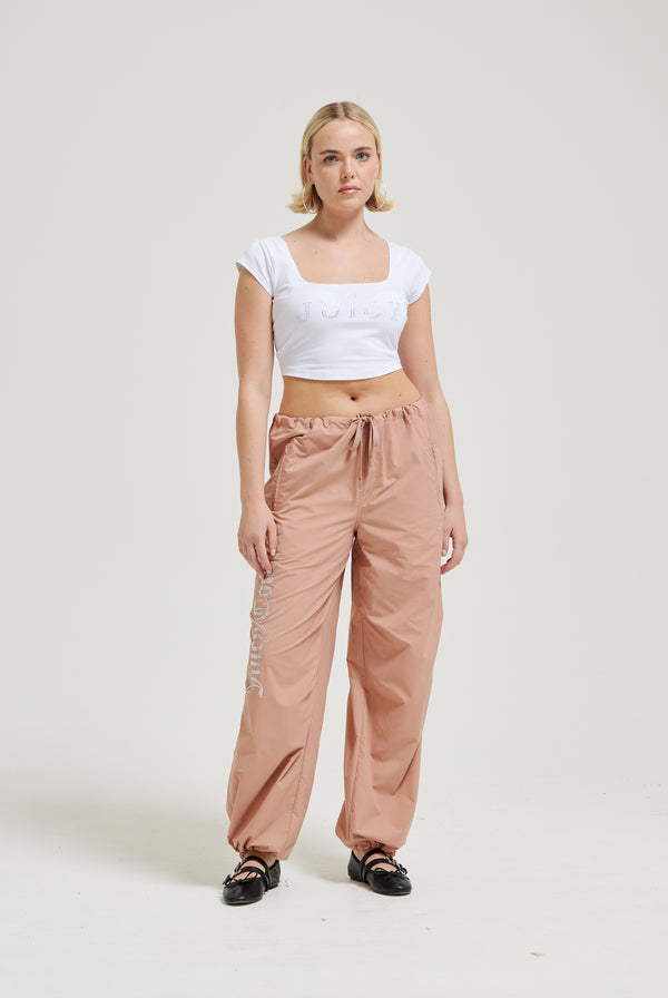 CAFÉ AU LAIT DIAMANTÉ PARACHUTE PANTS