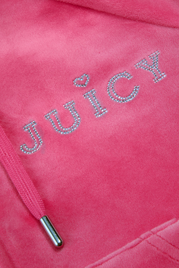 HOT PINK REGAL DIAMANTÉ CLASSIC VELOUR HOODIE