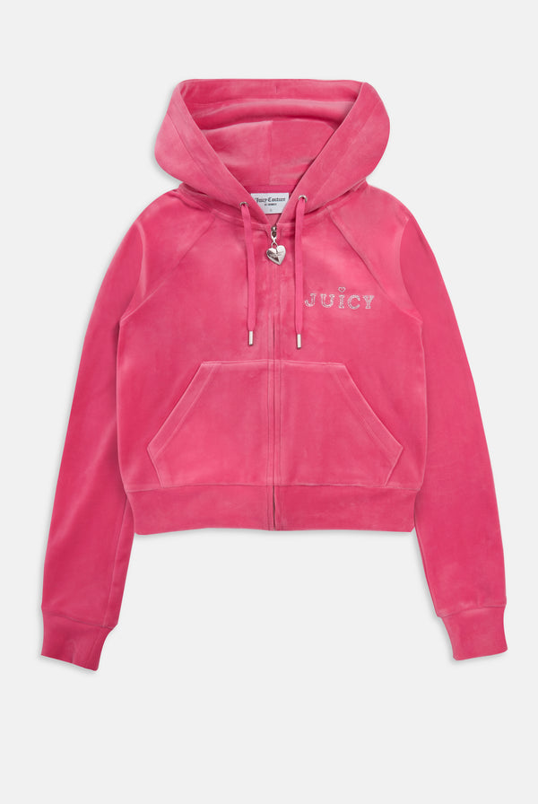 HOT PINK REGAL DIAMANTÉ CLASSIC VELOUR HOODIE