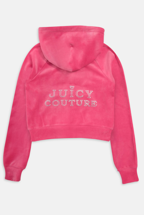 HOT PINK REGAL DIAMANTÉ CLASSIC VELOUR HOODIE