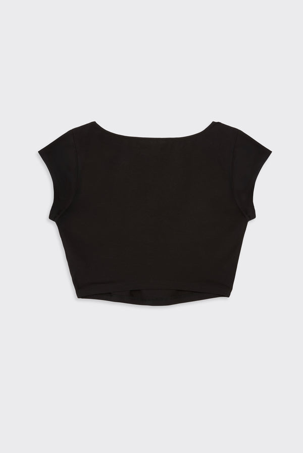 BLACK CROPPED SQUARE NECK REGAL DIAMANTÉ TEE