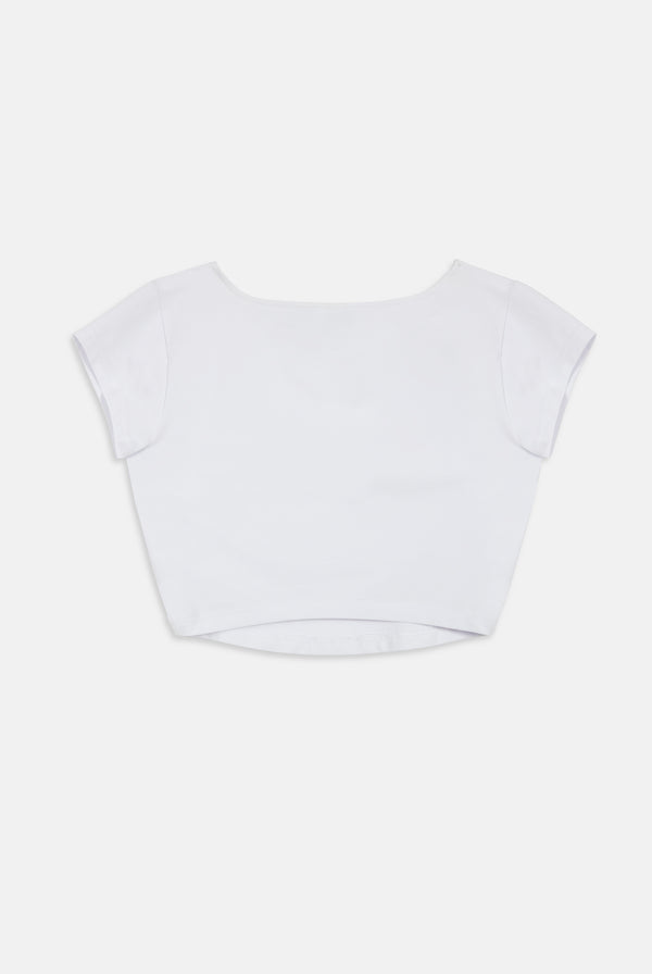 WHITE CROPPED SQUARE NECK REGAL DIAMANTÉ TEE