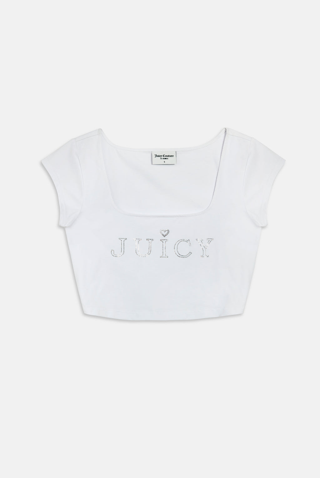 WHITE CROPPED SQUARE NECK REGAL DIAMANTÉ TEE