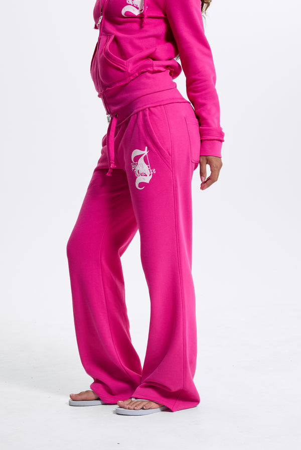 Nostalgia Pink Relaxed Fit Flare Fleece Trackpant