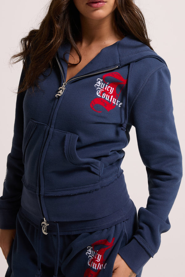 MOOD INDIGO LONGLINE FLEECE ZIP THROUGH HOODIE