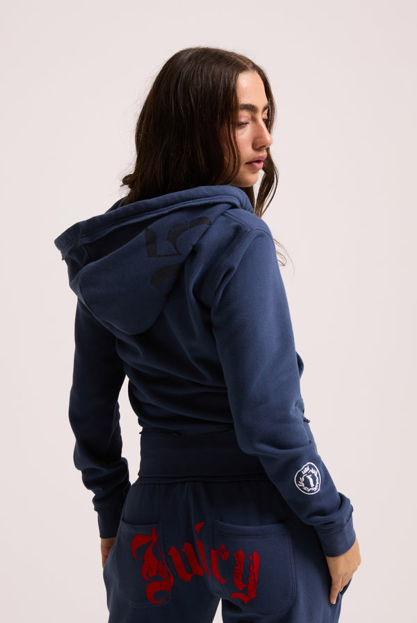 MOOD INDIGO LONGLINE FLEECE ZIP THROUGH HOODIE