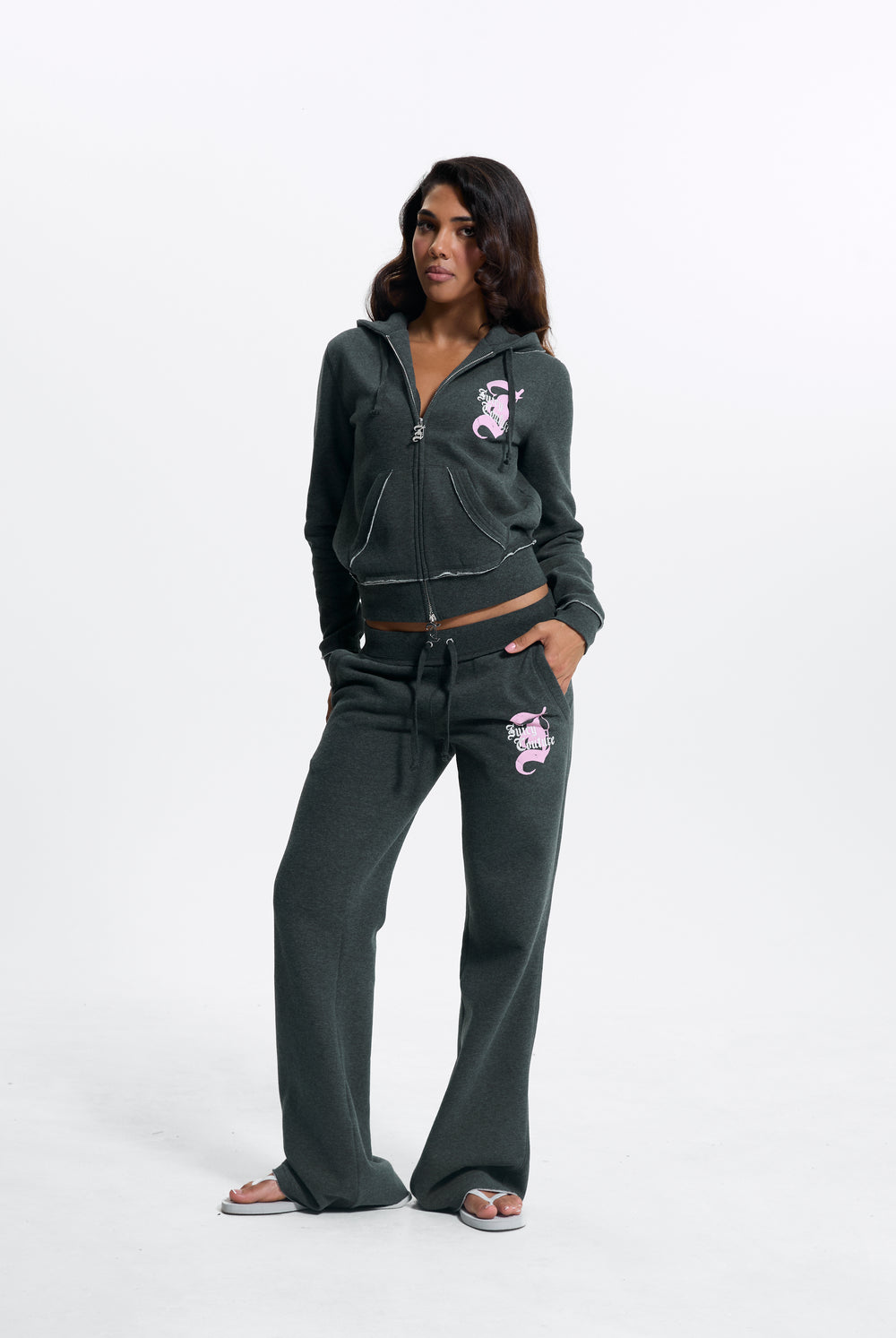 Charcoal Marl Relaxed Fit Flare Fleece Trackpant