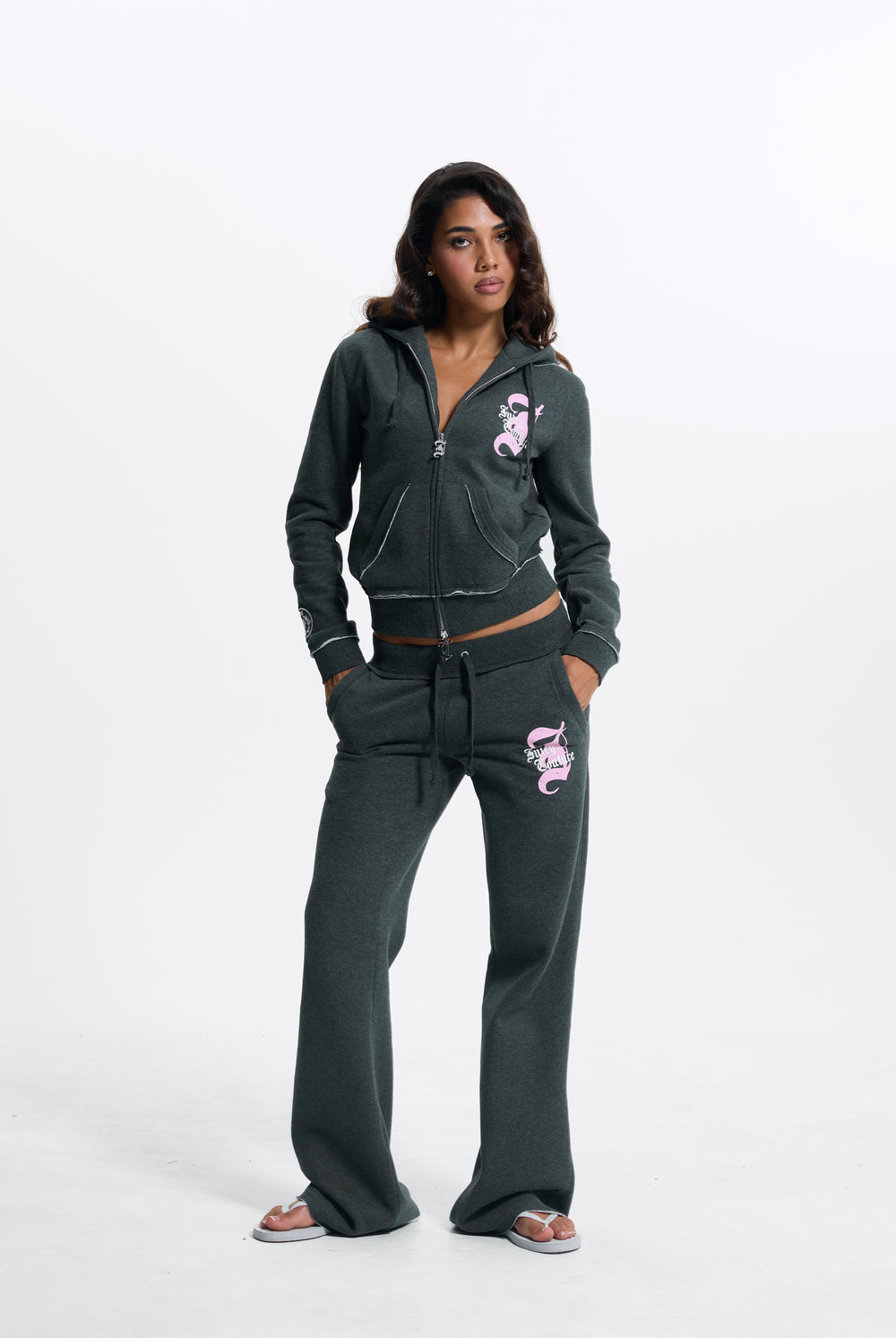 Charcoal Marl Relaxed Fit Flare Fleece Trackpant