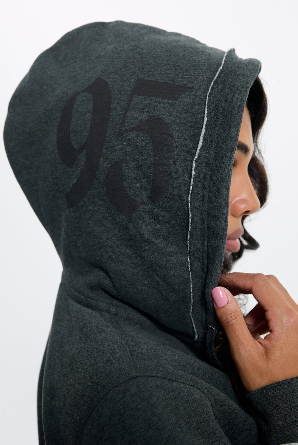 Charcoal Marl Longline Fleece Zip-Through Hoodie