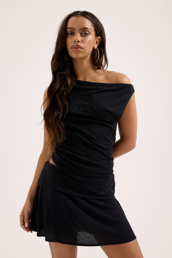 BLACK DIAMANTE ROLL DOWN SKIRT