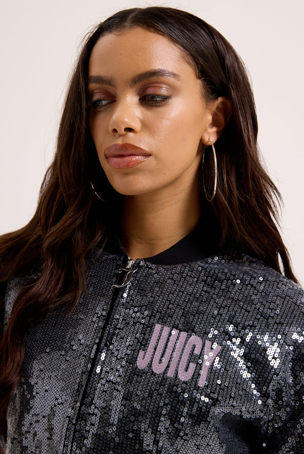 CHOOSE JUICY SEQUIN CROPPED BOMBER