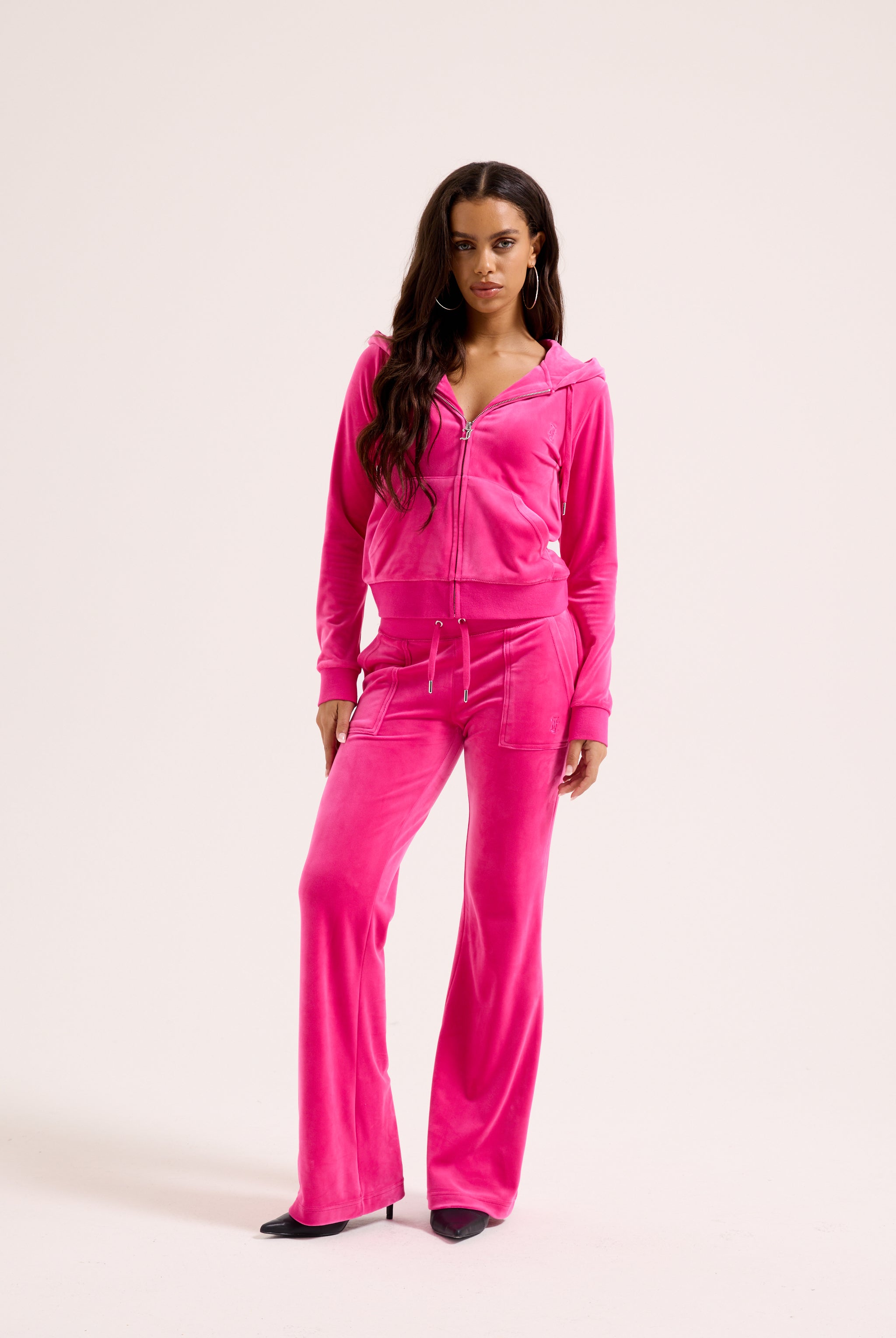 Women's Pink Oversized Crop Velour Hoodie – Juicy Couture UK