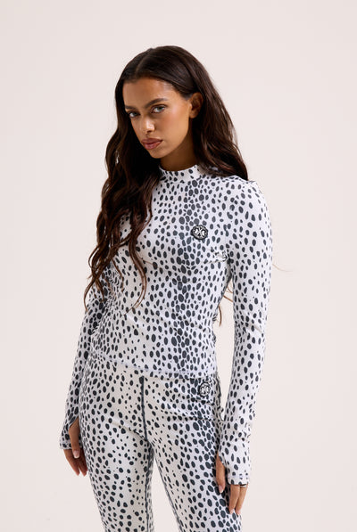 SKI SNOW LEOPARD PRINT LONG SLEEVE TOP