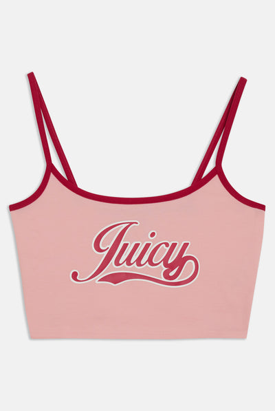 CANDY PINK RETRO LOGO CROPPED STRAP TOP
