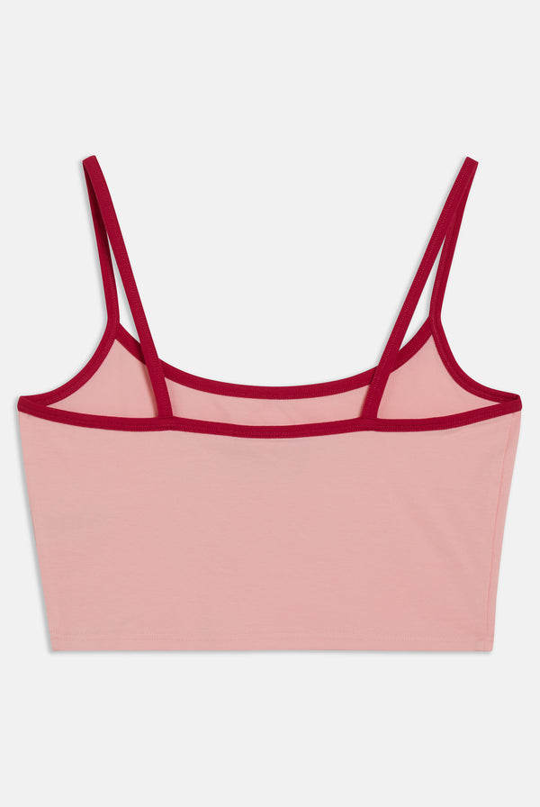 CANDY PINK RETRO LOGO CROPPED STRAP TOP