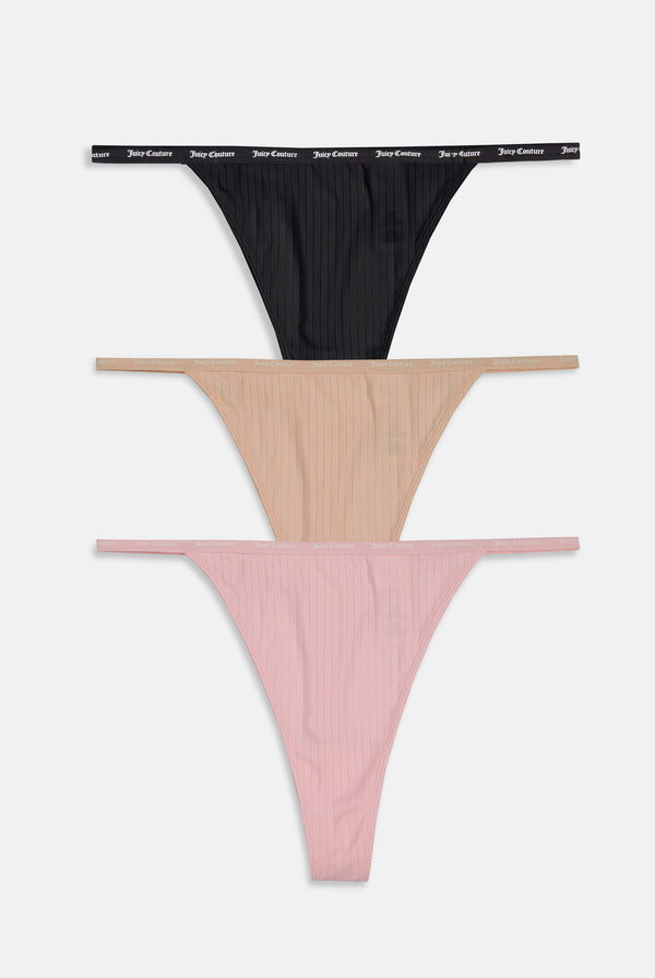 3 Multi Pack Ribbed Microfibre Thongs