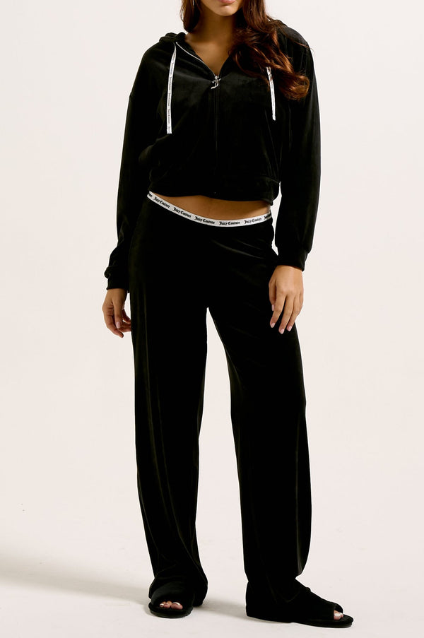 BLACK LOUNGE RIB VELOUR HOODIE