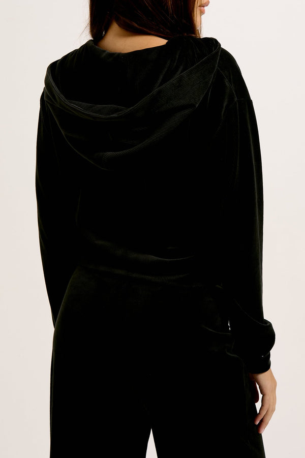 BLACK LOUNGE RIB VELOUR HOODIE