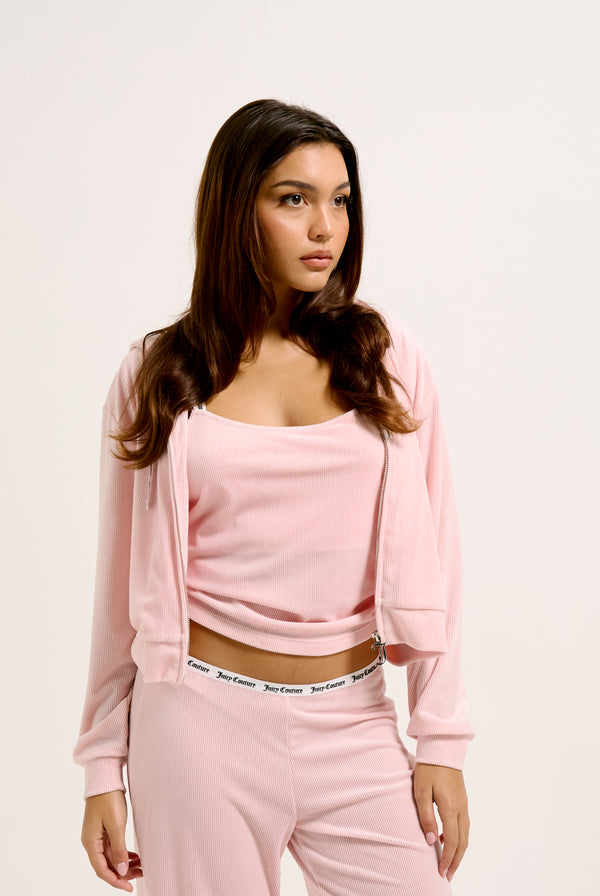 ALMOND BLOSSOM LOUNGE RIB VELOUR HOODIE