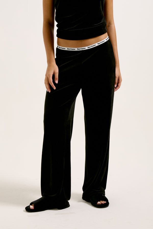 BLACK LOUNGE RIB VELOUR FLARE PANT