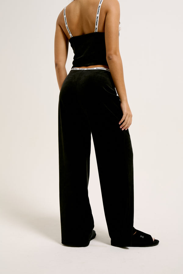 BLACK LOUNGE RIB VELOUR FLARE PANT