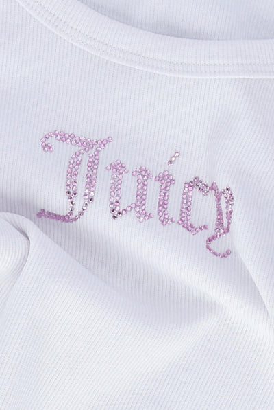 WHITE DIAMANTE RIB CROP VEST