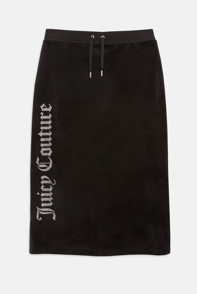 BLACK DIAMANTÉ CLASSIC VELOUR MIDI SKIRT