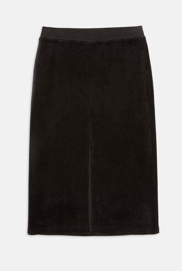 BLACK DIAMANTÉ CLASSIC VELOUR MIDI SKIRT