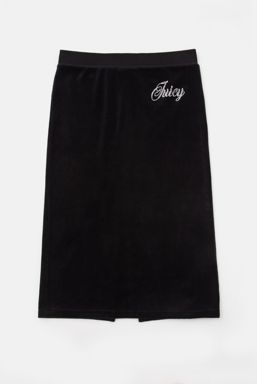 BLACK DIAMANTÉ VELOUR SPLIT MIDI SKIRT