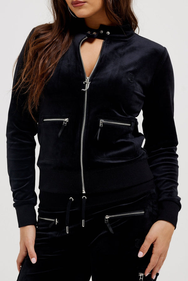 BLACK CLASSIC VELOUR MOTO TRACK TOP