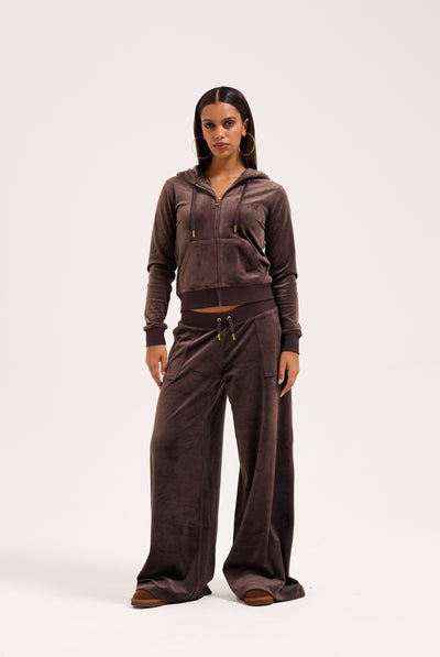 JAVA/ GOLD WIDE LEG CLASSIC VELOUR TRACK PANT