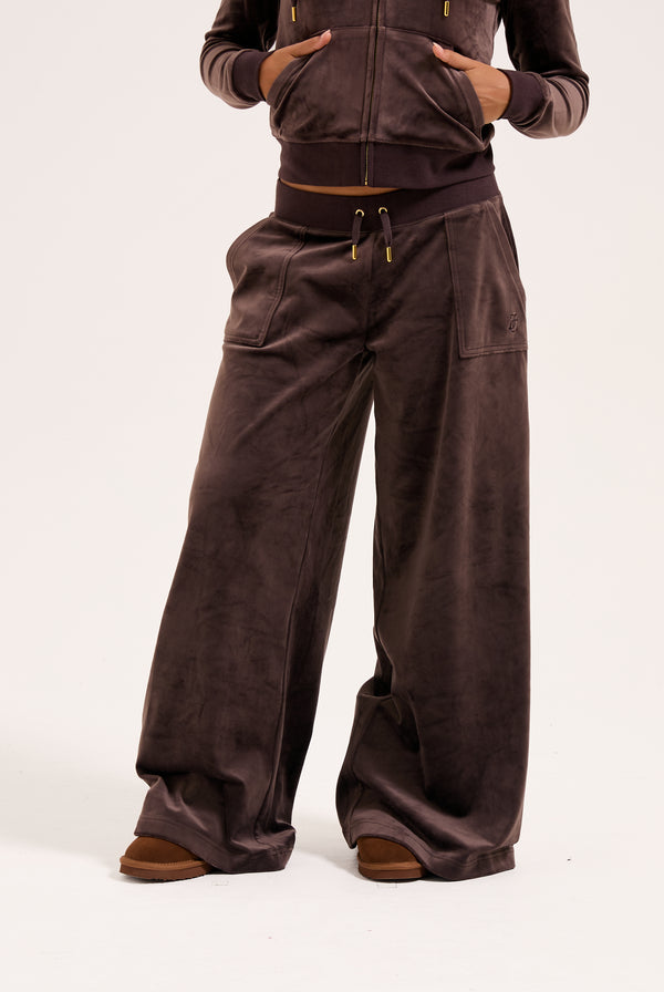 JAVA/ GOLD WIDE LEG CLASSIC VELOUR TRACK PANT