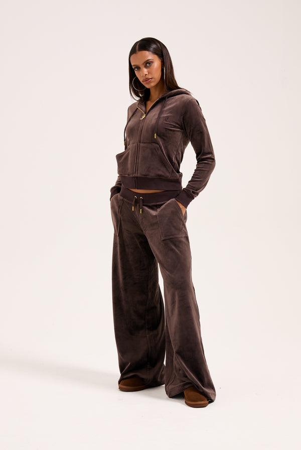 JAVA/ GOLD WIDE LEG CLASSIC VELOUR TRACK PANT