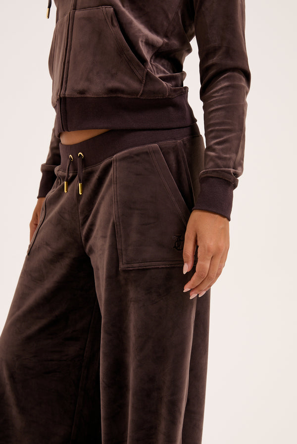 JAVA/ GOLD WIDE LEG CLASSIC VELOUR TRACK PANT