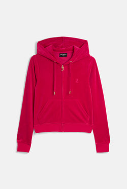 Displays the Persian Red / Gold 'Juicy' branded Classic Velour Robertson Hoodie