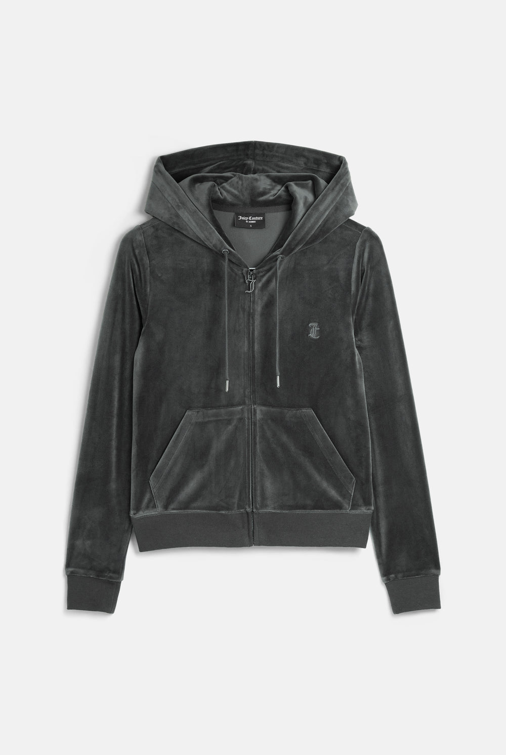 Displays the Raven / Gunmetal 'Juicy' branded Classic Velour Robertson Hoodie